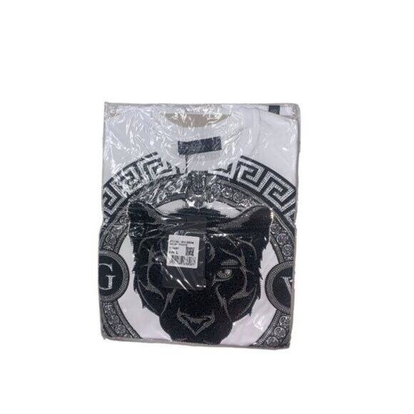 AVENUE GEORGE V Paris Men's‎ White Graphic T-Shirt With Black Panther Rhinestone - Picture 3 of 14
